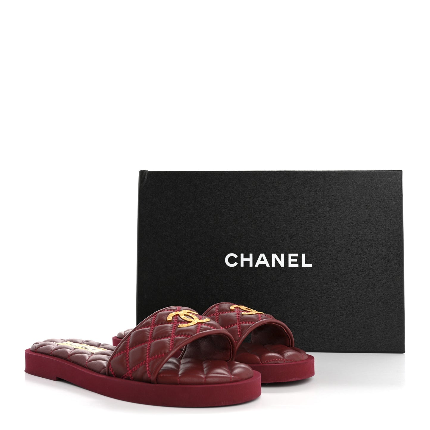 Lambskin Quilted Textured CC Mules Sandals Red