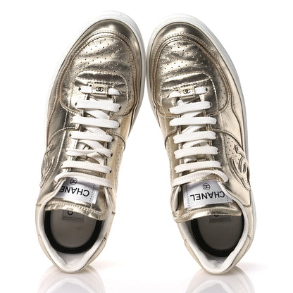 Chanel Laminated Calfskin CC Womens Sneakers 41 Golden 2 of 10