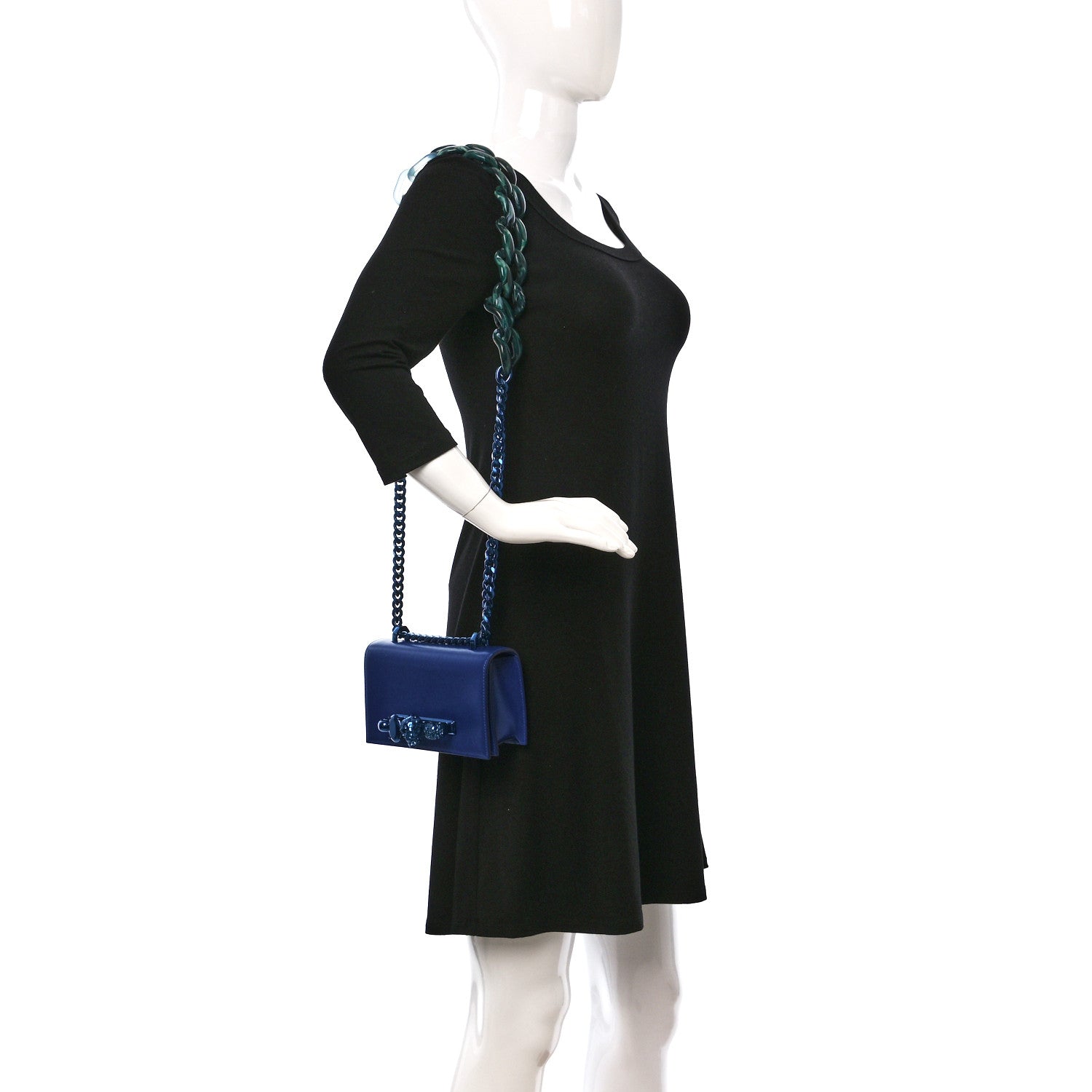 Alexander McQueen Calfskin Mini Jeweled Knuckle Satchel Royal Blue 2 of 10