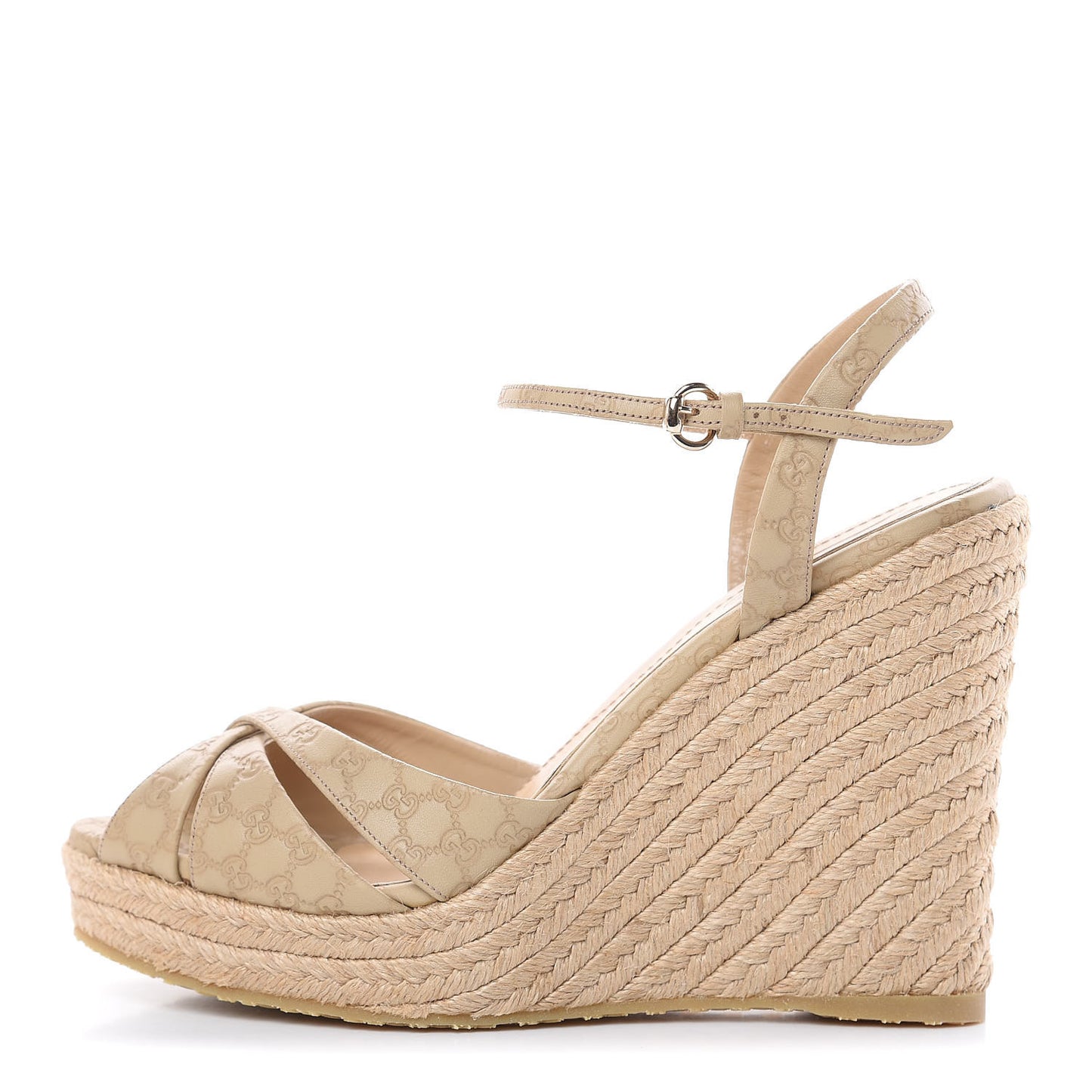 Soft Microguccissima Penelope Espadrille Wedge Sandals 37.5 Cream