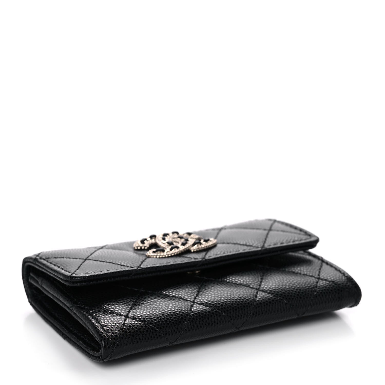 Chanel Caviar Quilted Crystal CC Flap Card Holder Black 4 of 11