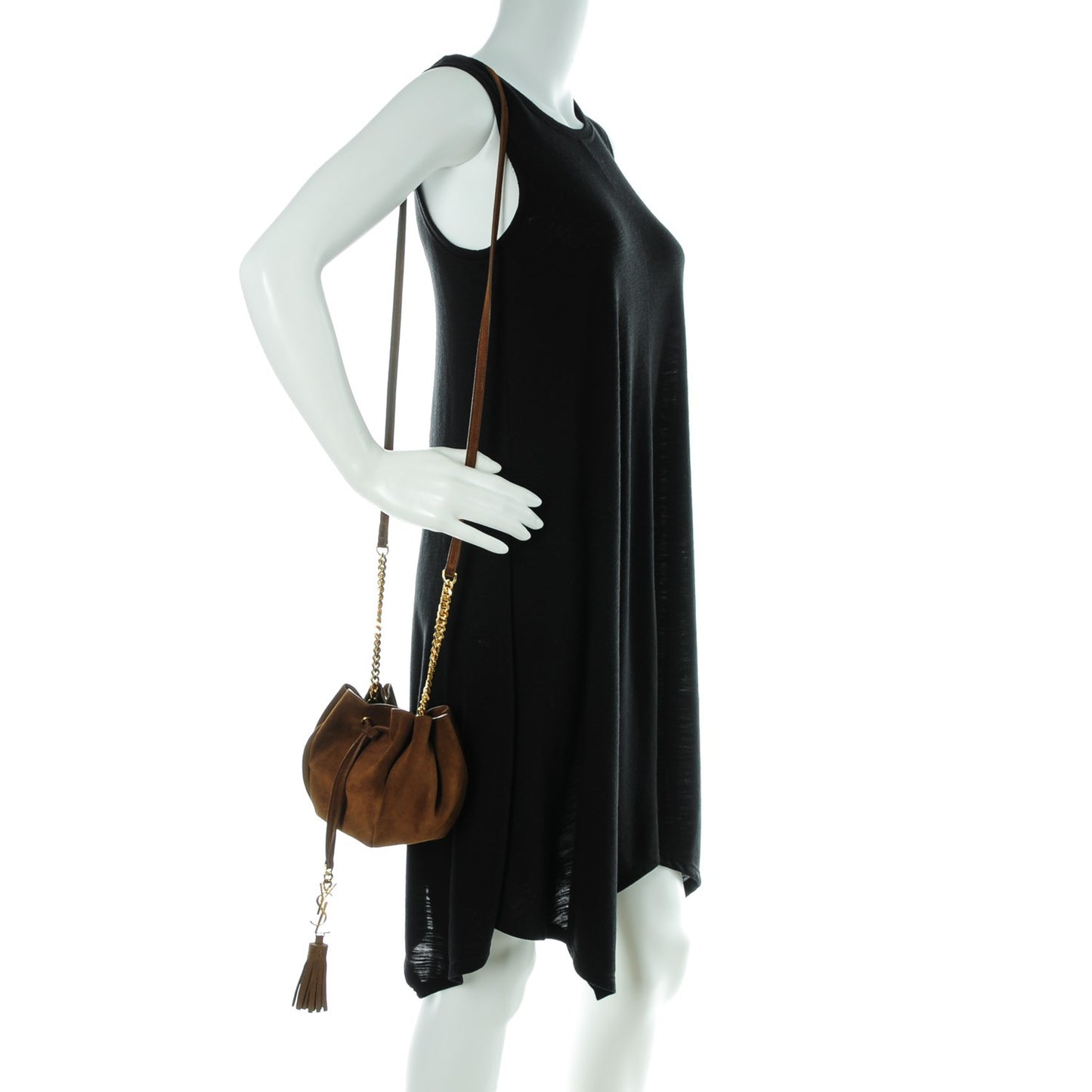 Suede Mini Monogram Bucket Crossbody Bag Ocre