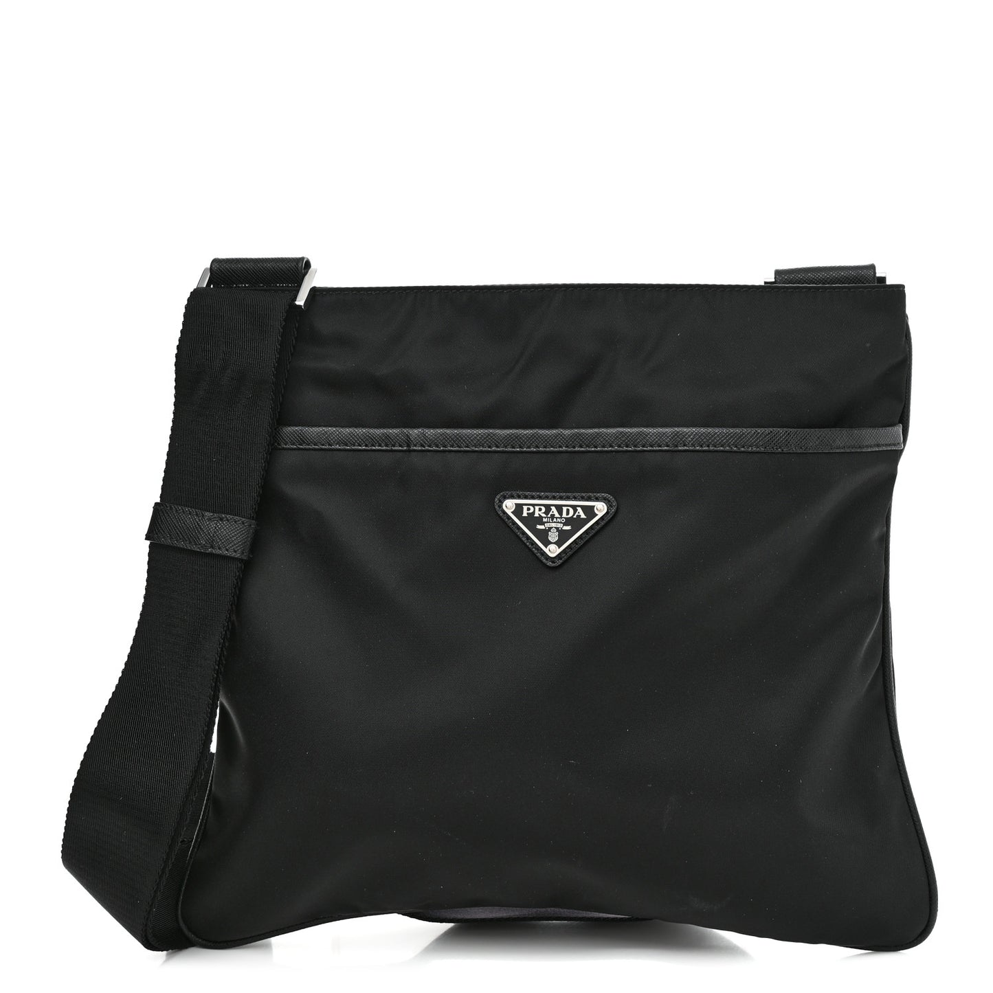 Tessuto Nylon Saffiano Flat Messenger Bag Black