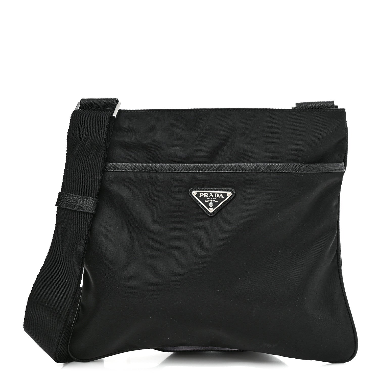 Prada Tessuto Nylon Saffiano Flat Messenger Bag Black 1 of 10