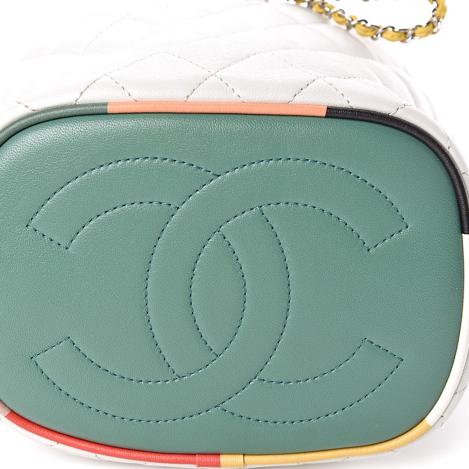 Chanel Lambskin Quilted Cuba Drawstring Tote White Yellow 10 of 11