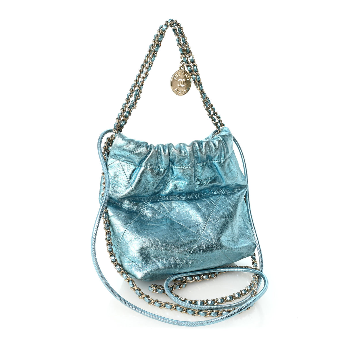 Metallic Calfskin Quilted Mini Chanel 22 Blue