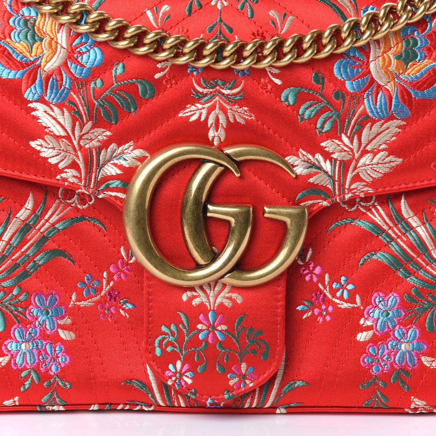 Jacquard Matelasse Floral Medium GG Marmont Shoulder Bag Red