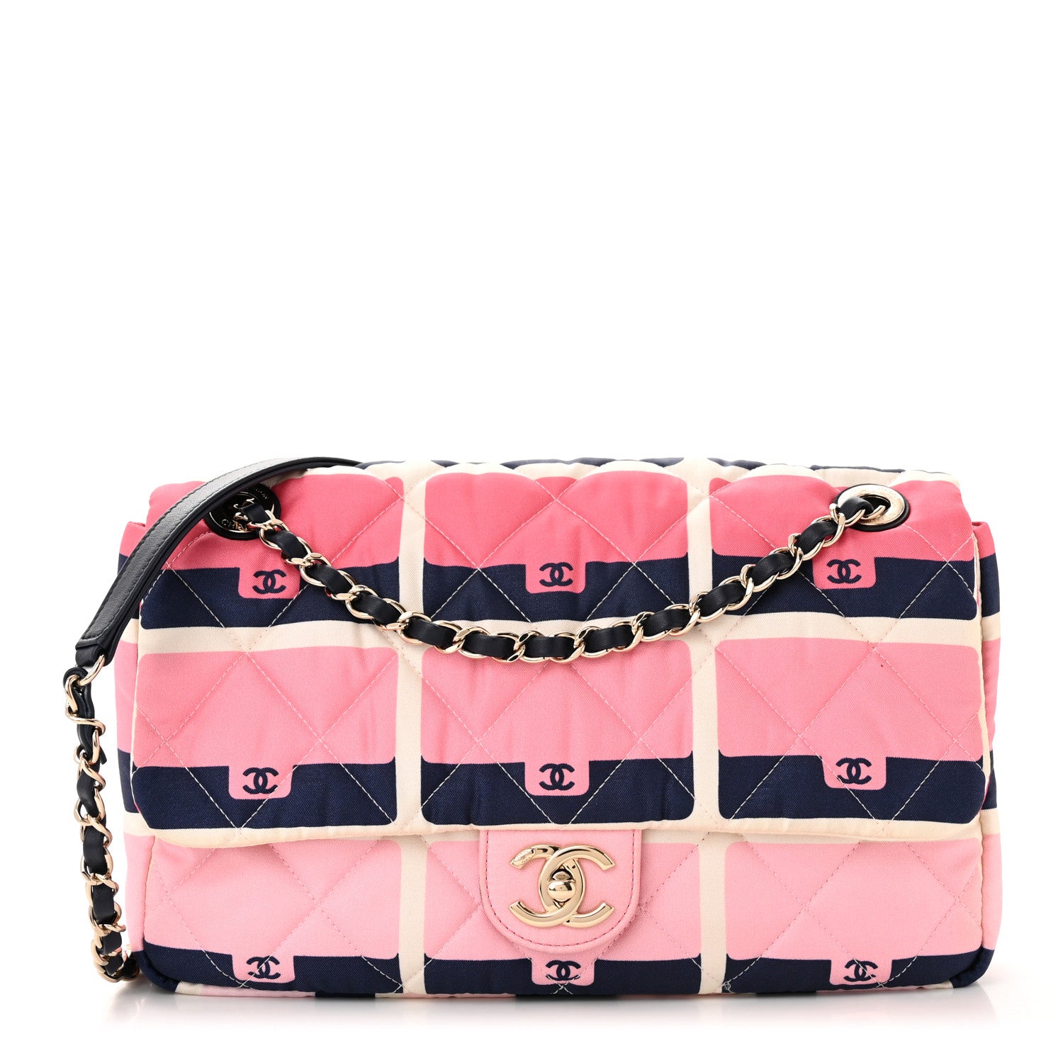 Chanel Nylon Printed Medium Flap Pink Navy White 1 of 11