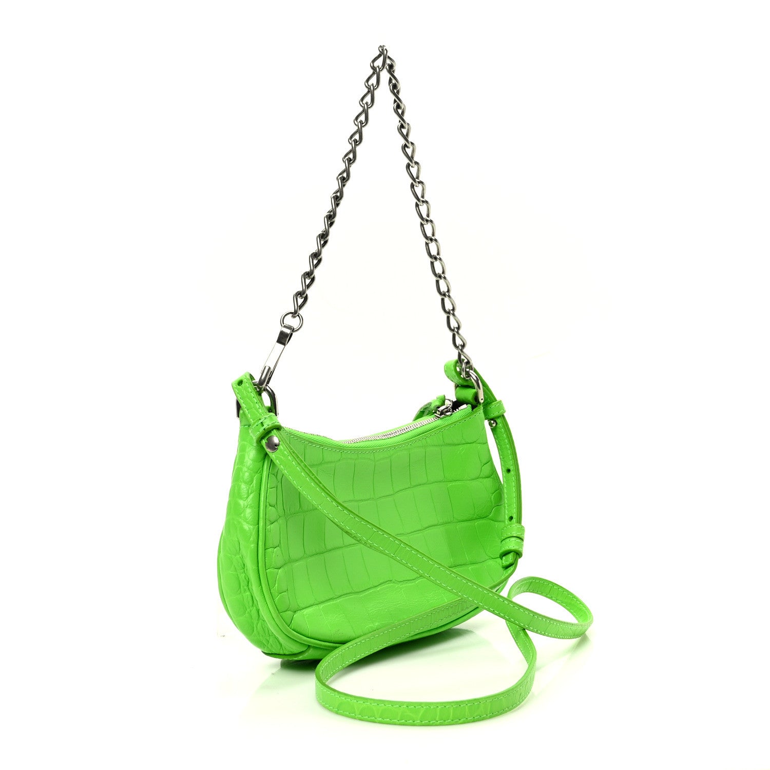 Balenciaga Extra Supple Calfskin Crocodile Embossed Le Cagole Mini Purse With Chain Acid Green 3 of 10