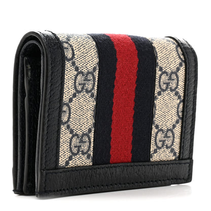 Gucci GG Supreme Monogram Textured Dollar Calfskin Web Ophidia Card Case Beige Blue 3 of 8