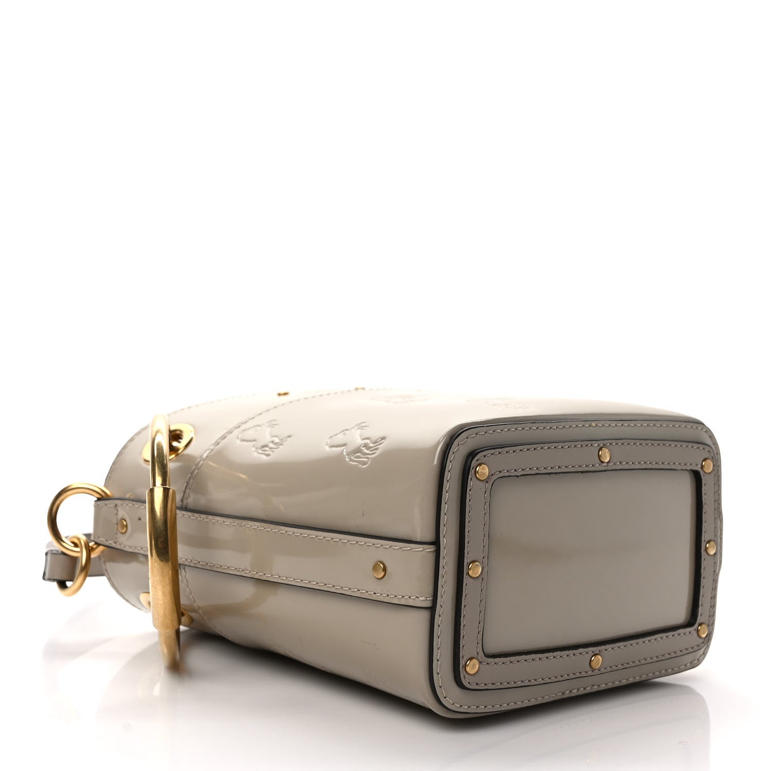Chloe Patent Calfskin Little Horses Embroidered Mini Roy Bucket Bag Beige 4 of 9