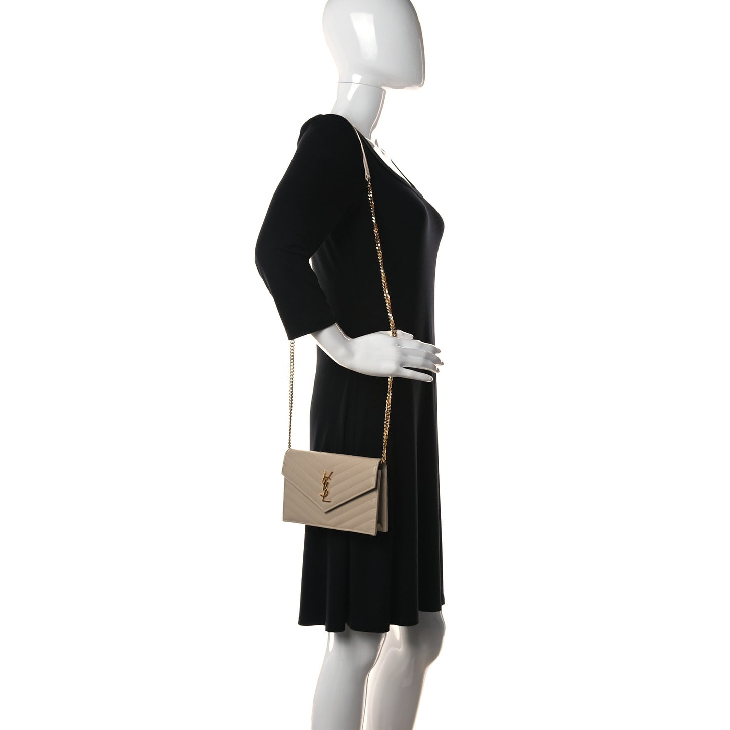 Grain De Poudre Matelasse Chevron Monogram Envelope Chain Wallet Dark Beige