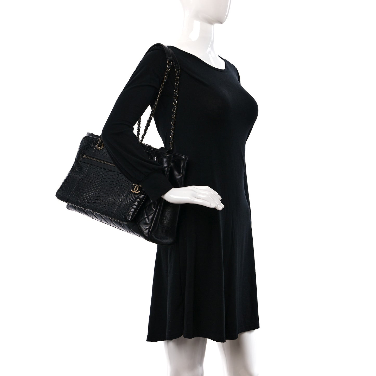 Snakeskin Glazed Calfskin Quilted Urban Mix Tote Black
