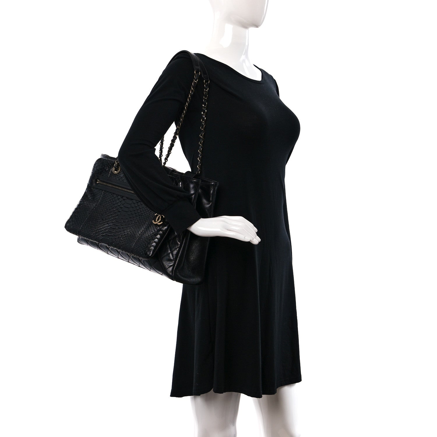 Chanel Snakeskin Glazed Calfskin Quilted Urban Mix Tote Black 2 of 10