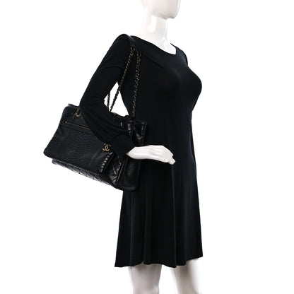 Chanel Snakeskin Glazed Calfskin Quilted Urban Mix Tote Black 2 of 10