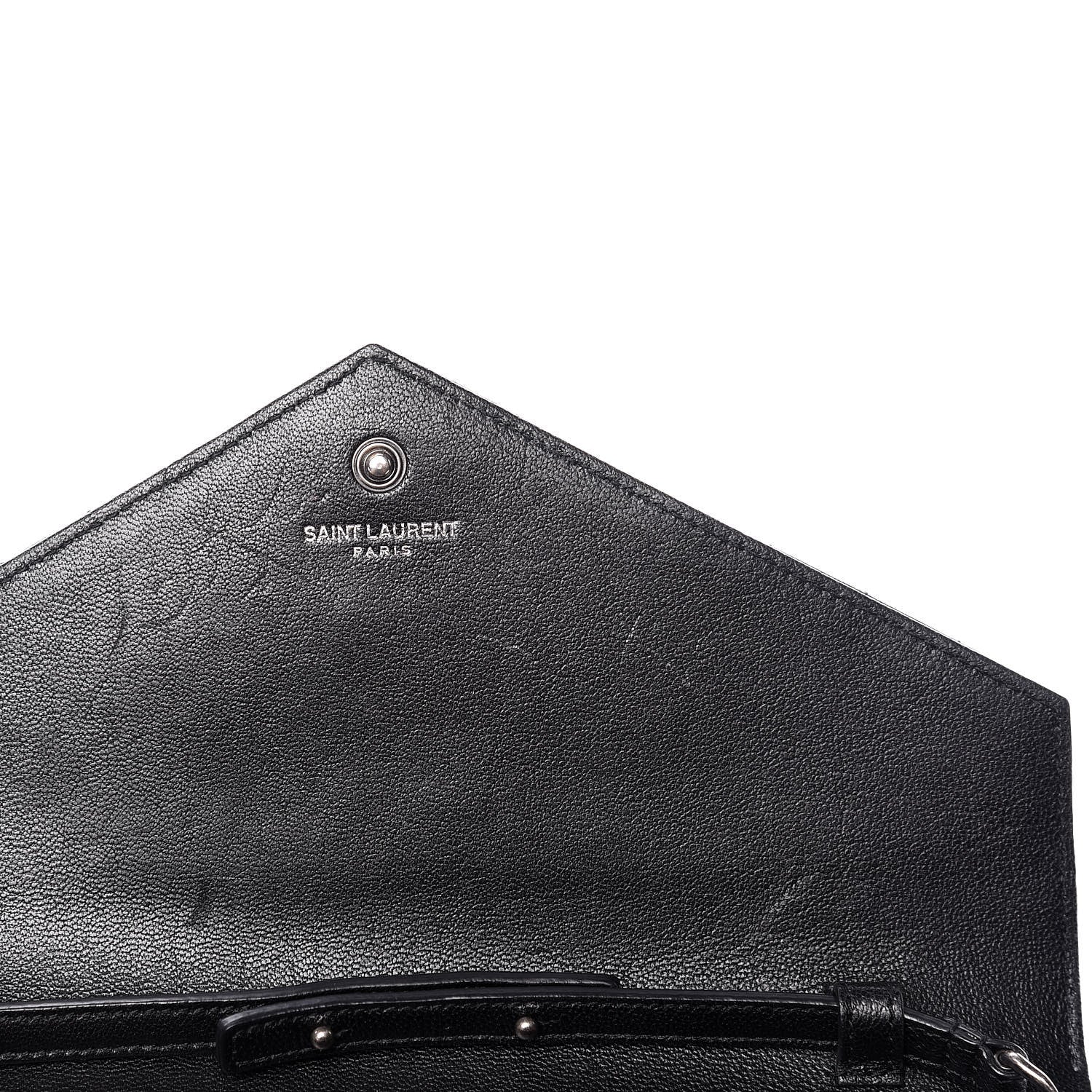 Saint Laurent Sheepskin Tri-Quilt Monogram Envelope Chain Wallet Black 10 of 11