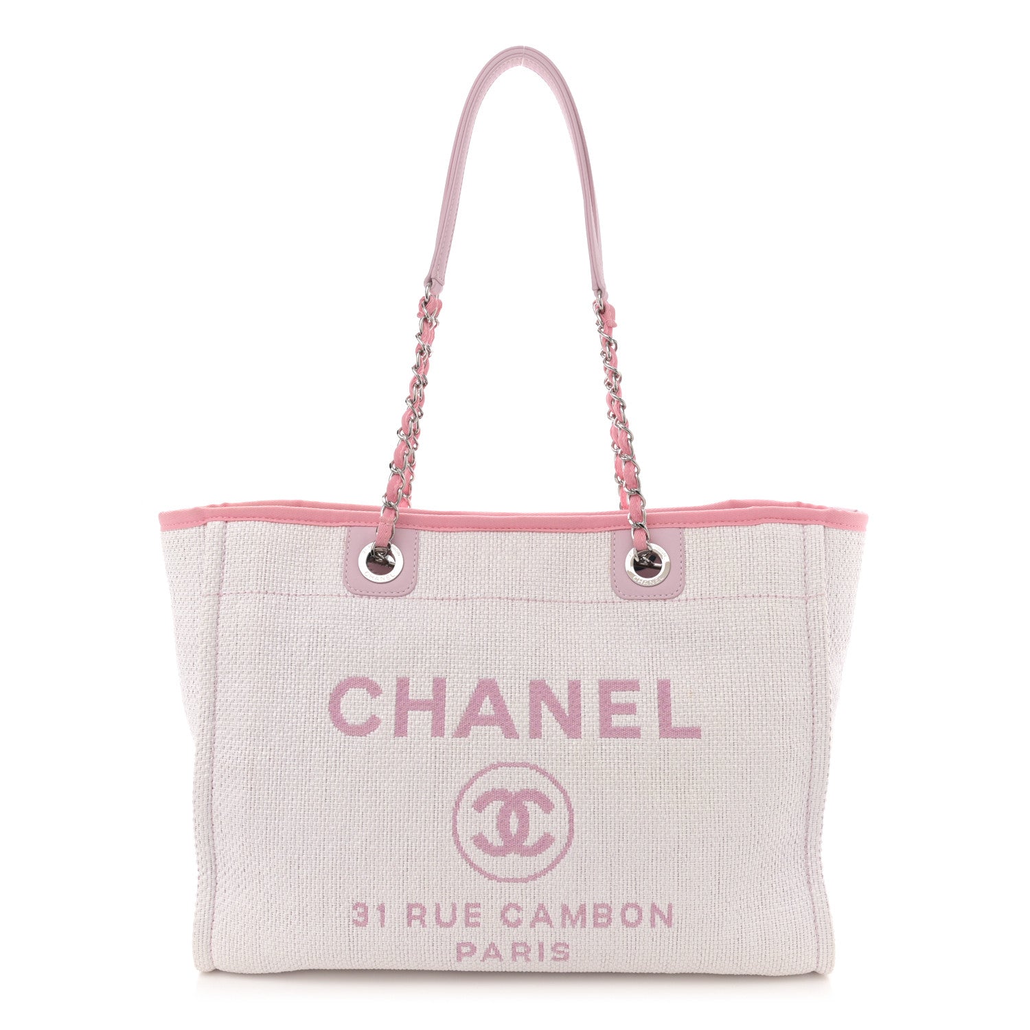 Chanel Woven Straw Raffia Small Deauville Tote Pink 1 of 12