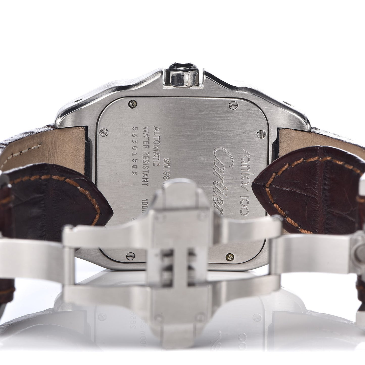 Stainless Steel 18K Yellow Gold Alligator 38mm Santos 100 Automatic Watch Brown