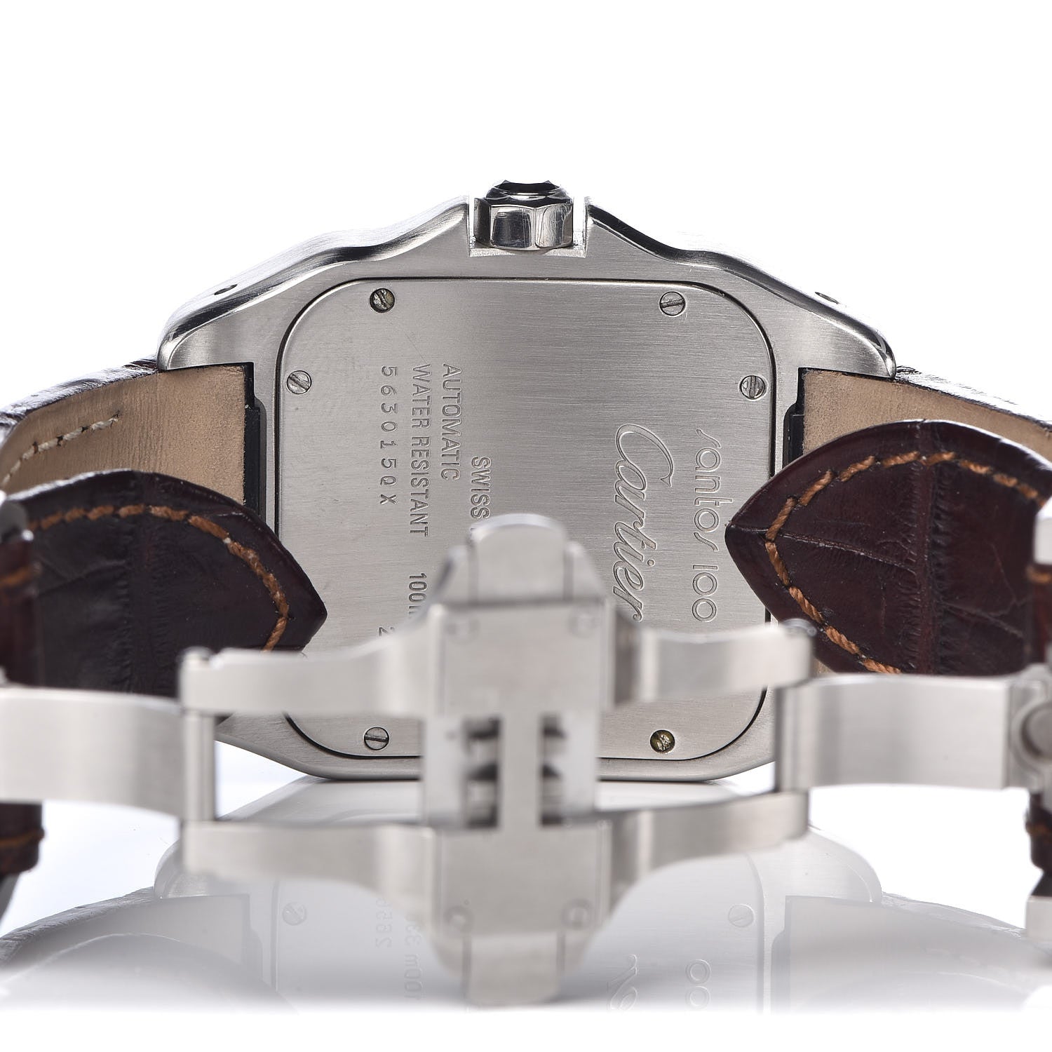 Cartier Stainless Steel 18K Yellow Gold Alligator 38mm Santos 100 Automatic Watch Brown 6 of 8