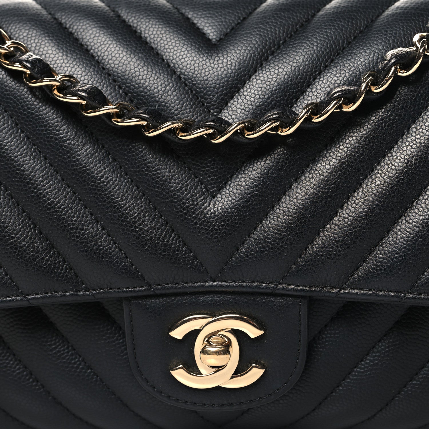 Chanel Caviar Chevron Quilted Medium Double Flap Black 8 of 11