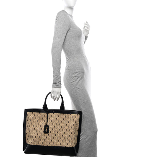 Canvas All-Over Monogram Cabas Tote Beige Black