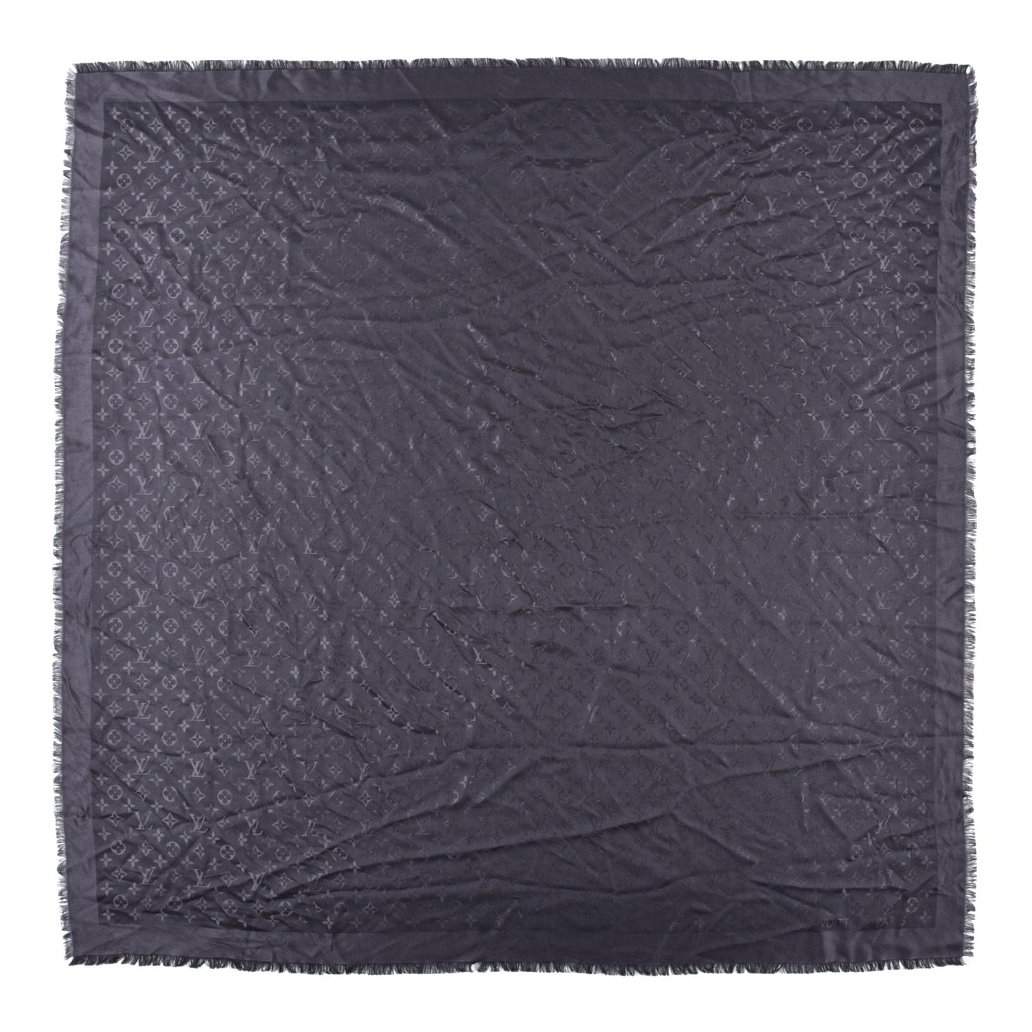 Silk Wool Monogram Shine Shawl Grey