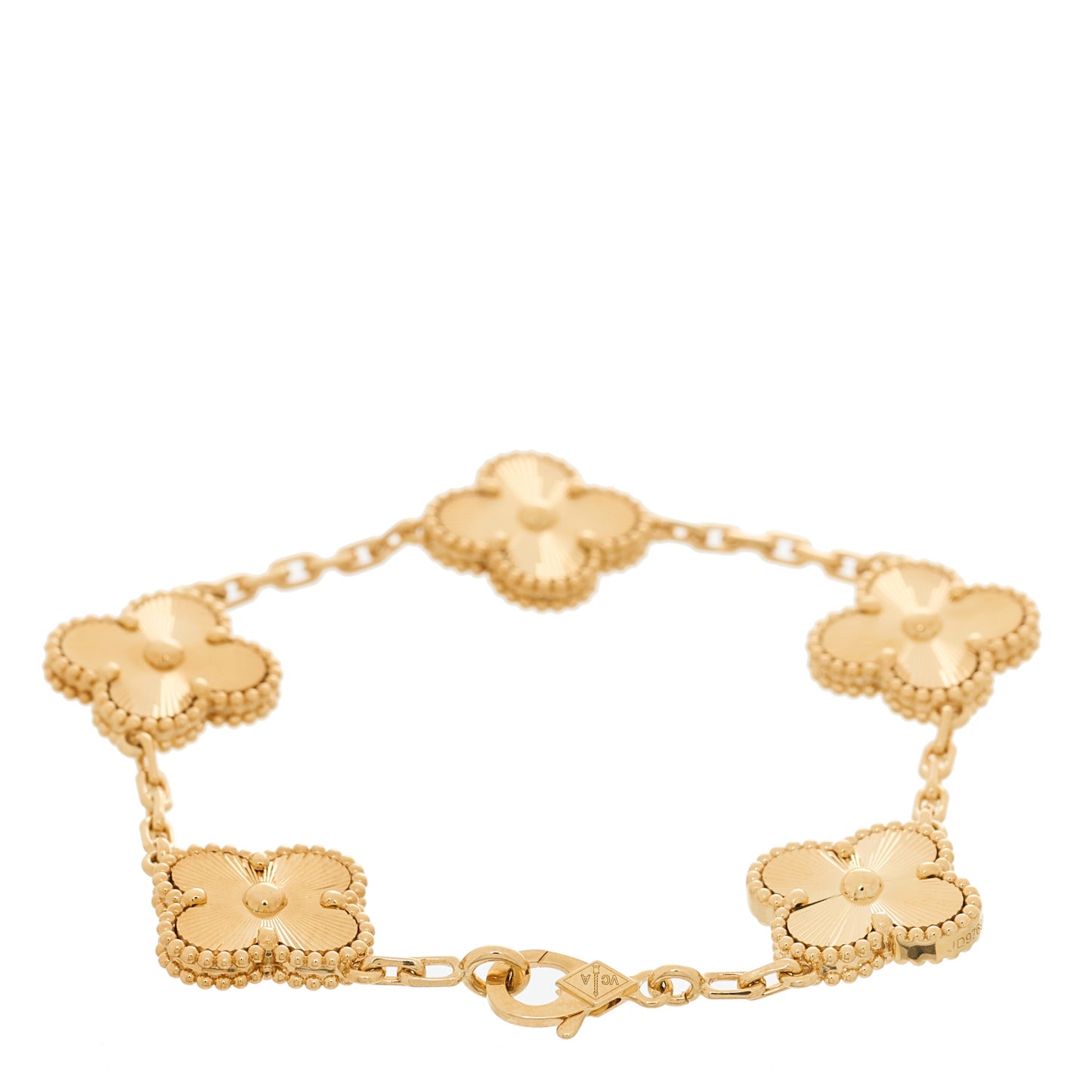 18K Yellow Gold 5 Motifs Guilloche Vintage Alhambra Bracelet