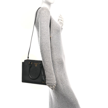 Prada Saffiano Soft Calfskin Small Zippered Tote Black 2 of 10