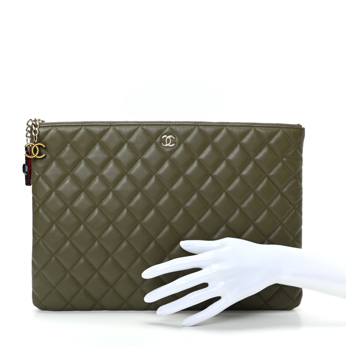 Lambskin Quilted Medium Cuba Cosmetic Case Khaki