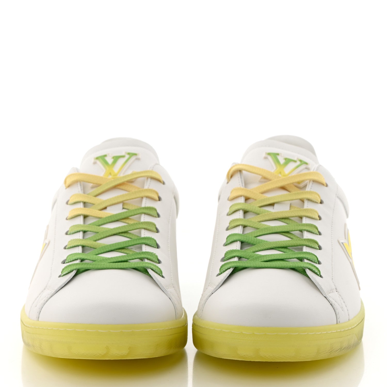 Louis Vuitton Calfskin Mens Luxembourg Samothrace Sneakers 8.5 White Yellow Green 2 of 10