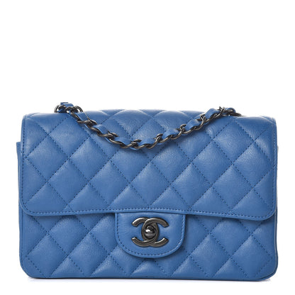 Chanel Crumpled Calfskin Quilted Mini Rectangular Flap Blue 1 of 8
