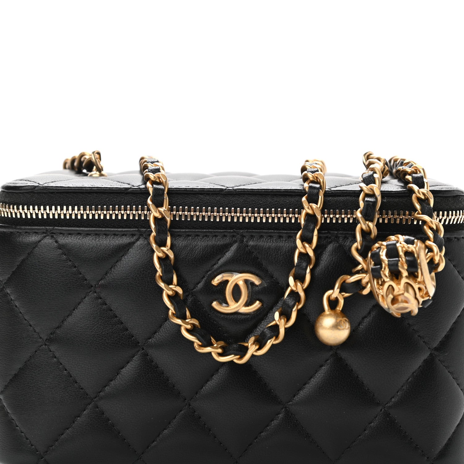 Chanel Lambskin Quilted Small Pearl Crush Vanity Case With Chain Black 9 of 12