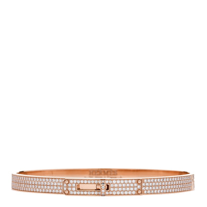 Hermes 18K Rose Gold Diamond PM Kelly Full Pave Bracelet LG 1 of 4