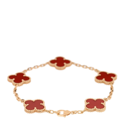 Van Cleef & Arpels 18K Yellow Gold Carnelian 5 Motifs Vintage Alhambra Bracelet 2 of 4