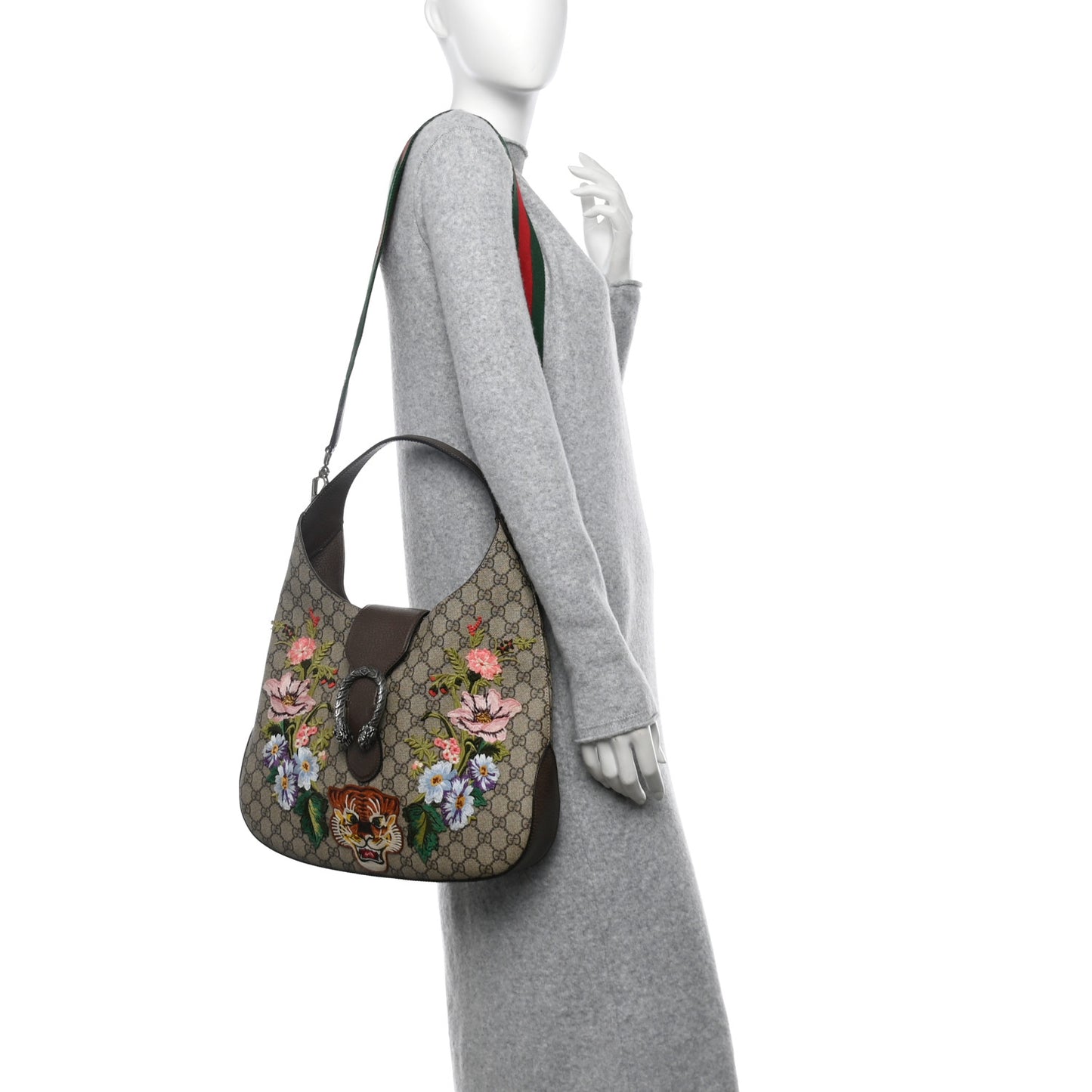 GG Supreme Monogram Web Embroidered Medium Dionysus Hobo Beige New Acero Multicolo Beige New Acero Multicolor