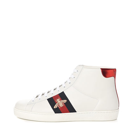 Gucci Calfskin Miro Soft Web Bee Embroidered Mens Ace High Top Sneakers 9.5 White 1 of 9