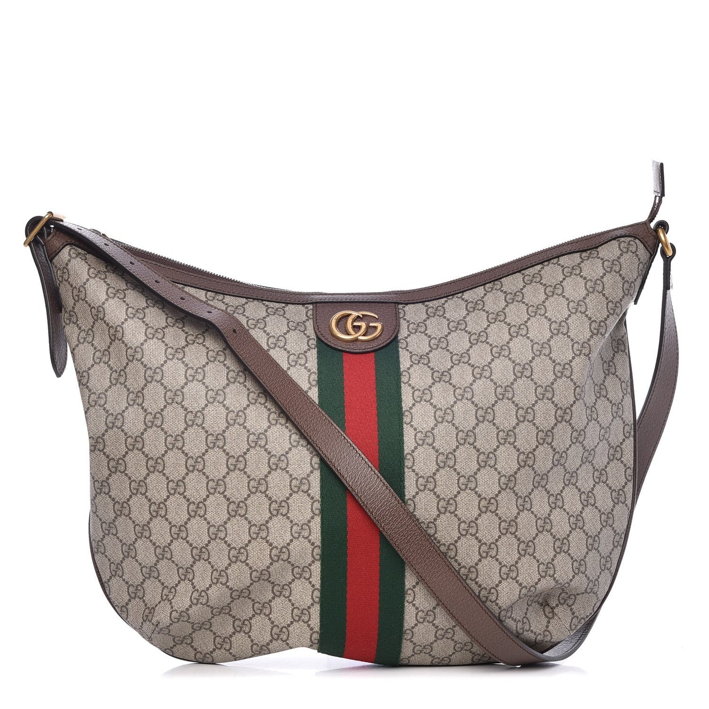 GG Supreme Monogram Web Ophidia Half Moon Hobo Brown