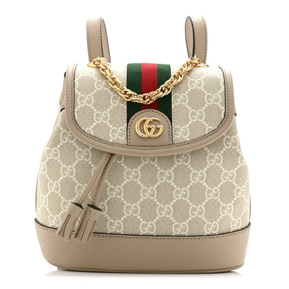 Gucci GG Supreme Monogram Textured Dollar Calfskin Web Mini Chain Drawstring Backpack Beige Mystic White Oatmeal 1 of 11