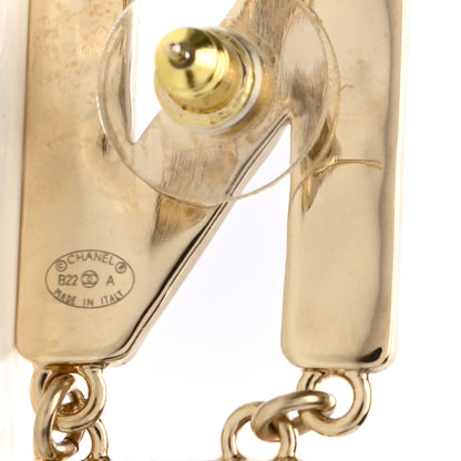 Chanel Metal Enamel Cha-Nel Logo Drop Earrings Black White 4 of 5