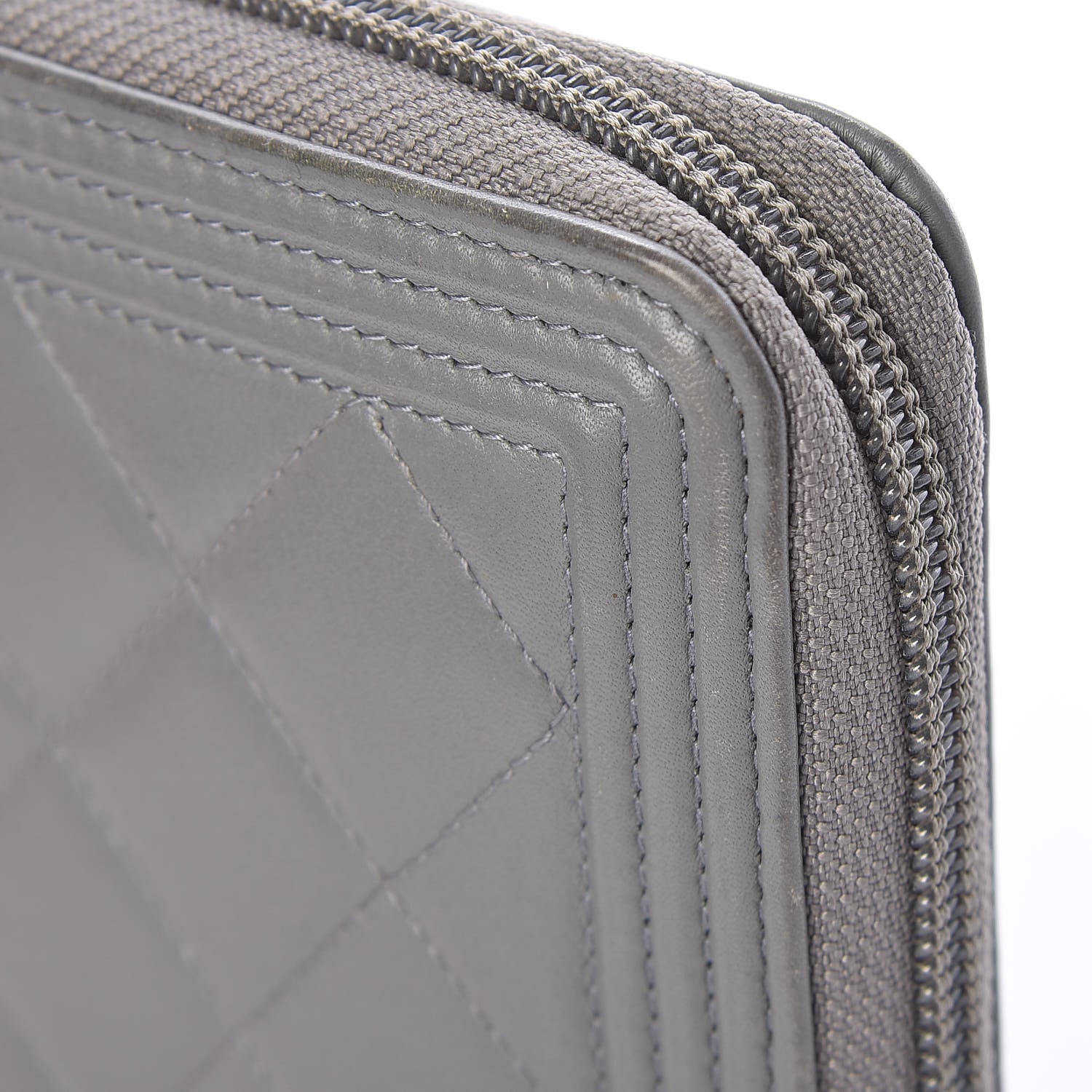 Chanel Lambskin Quilted Boy Zip Around Wallet Grey 13 of 14