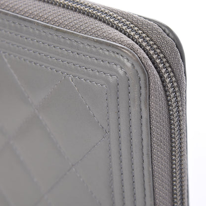 Chanel Lambskin Quilted Boy Zip Around Wallet Grey 13 of 14