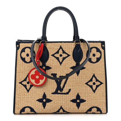 Louis Vuitton Raffia Calfskin Monogram Giant Onthego MM Blue 1 of 9