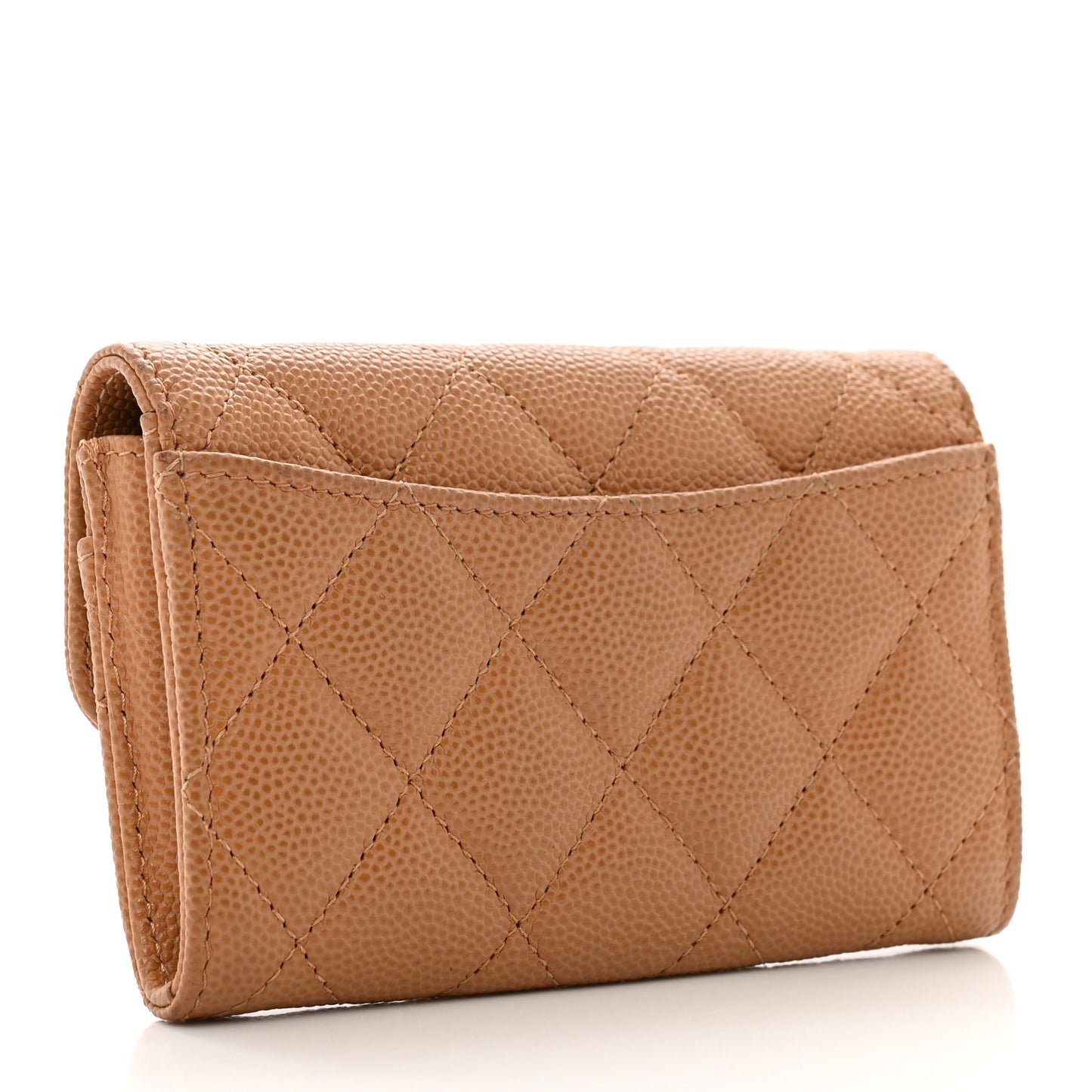 Caviar Quilted Flap Card Holder Wallet Beige