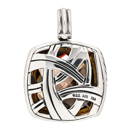 David Yurman Sterling Silver 18K Yellow Gold Diamond Smoky Quartz 19mm Albion Enhancer Pendant 3 of 4