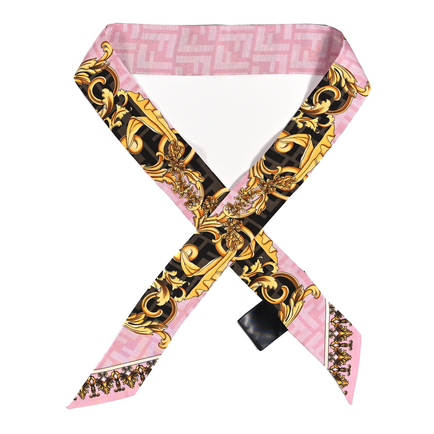 Fendi X VERSACE Silk FF Baroque Fendace Wrappy Scarf Rosa Tabacco 1 of 3