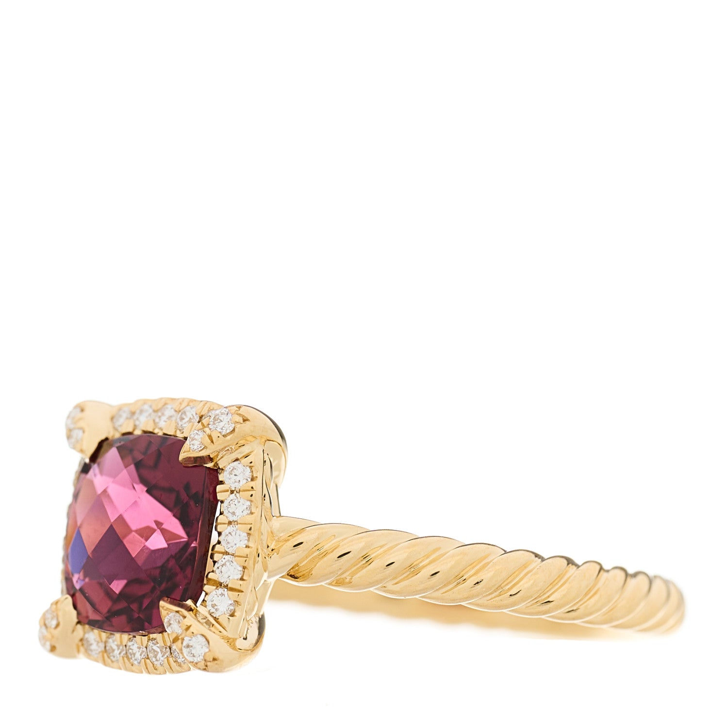 David Yurman 18K Yellow Gold Diamond Pink Tourmaline 7mm Petite Chatelaine Pave Bezel Ring 54 7 3 of 5