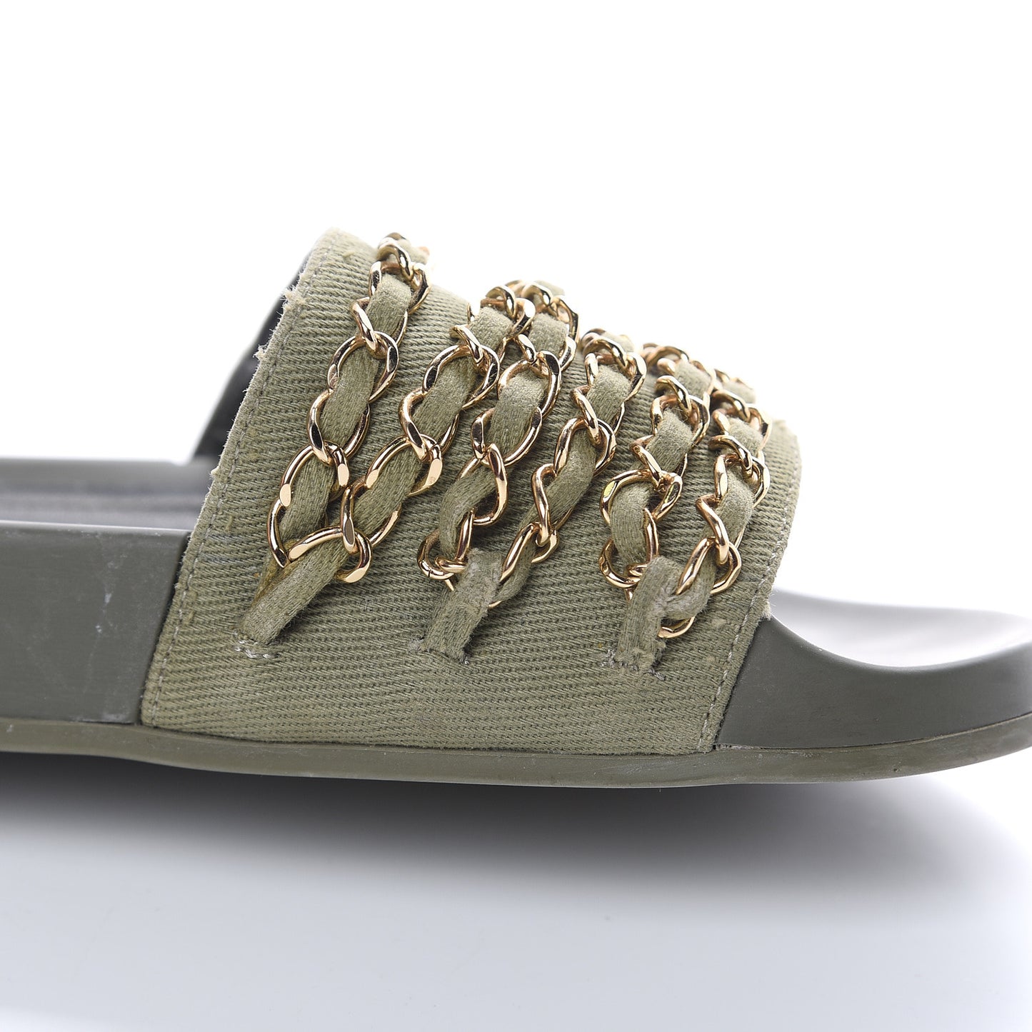 Canvas Chain Flat Sandals 36 Khaki