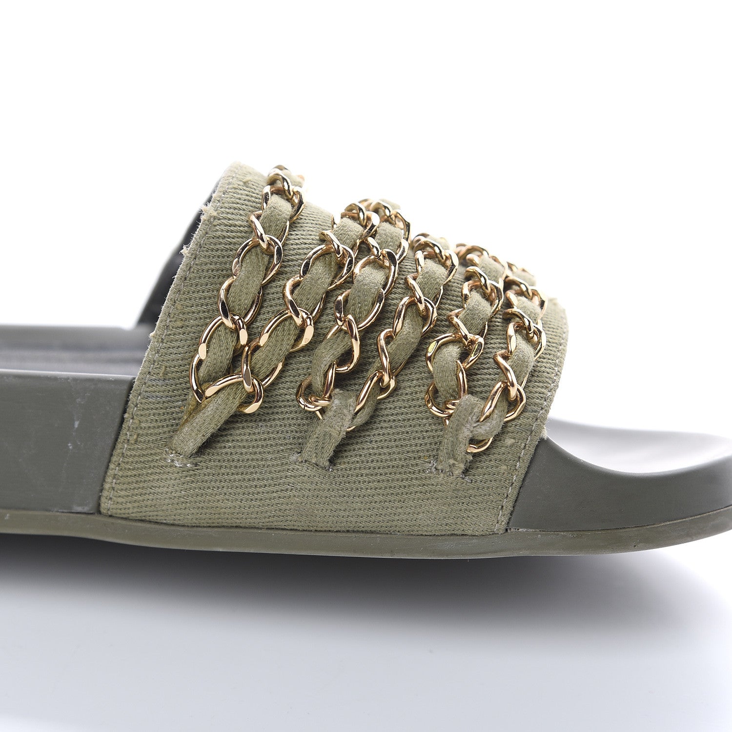 Chanel Canvas Chain Flat Sandals 36 Khaki 8 of 12