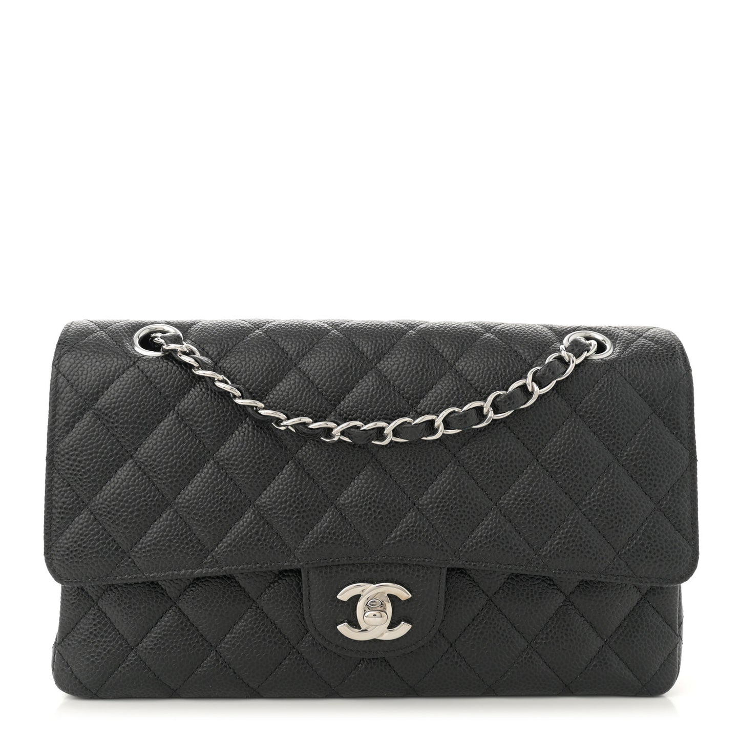 Caviar Quilted Medium Double Flap Black