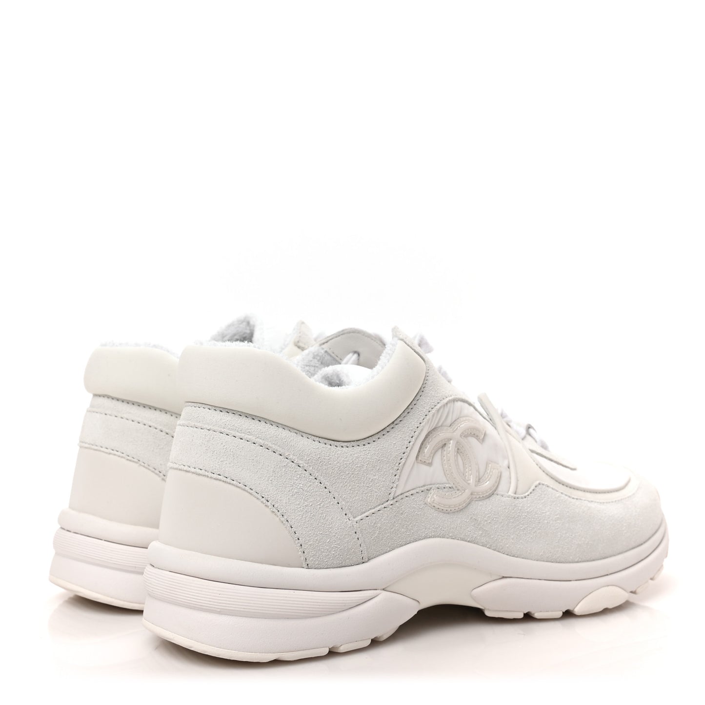 Suede Calfskin Fabric CC Sneakers 37 White